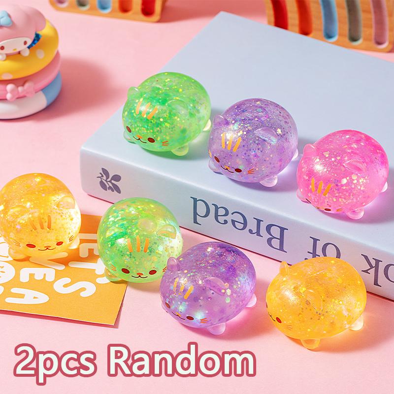 Kawaii Cheese Cat Squishy Rainbow Color Mochi Squishy