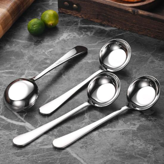 Stainless Steel Spoon High Precision Mirror Polished Spoon Comfortable Curved Long Handle Round Spoon for Home Restaurant