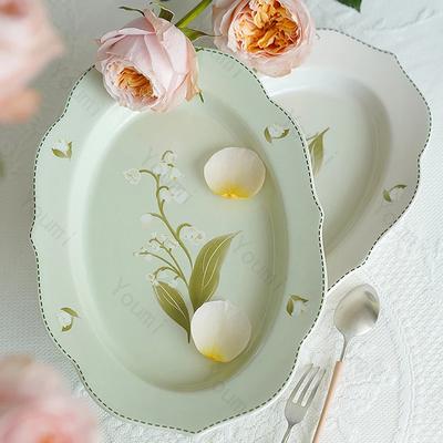 Mode Blumen Keramikteller Nachmittagstee Obst Dessertteller Köstliche Gerichte Schalen Teller Sets Exquisites Haushaltsgeschirr