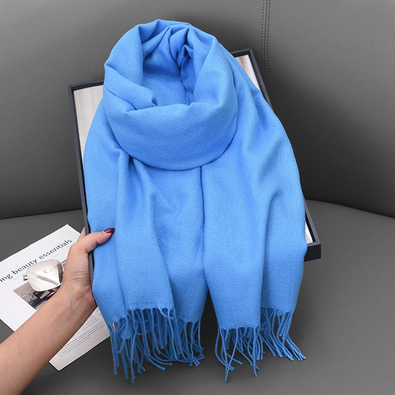 Scarf Winter Women'S Cashmere Literary And Artistic Thickening Warm Dual-Purpose Solid Color Fashion Atmosphere Scarf