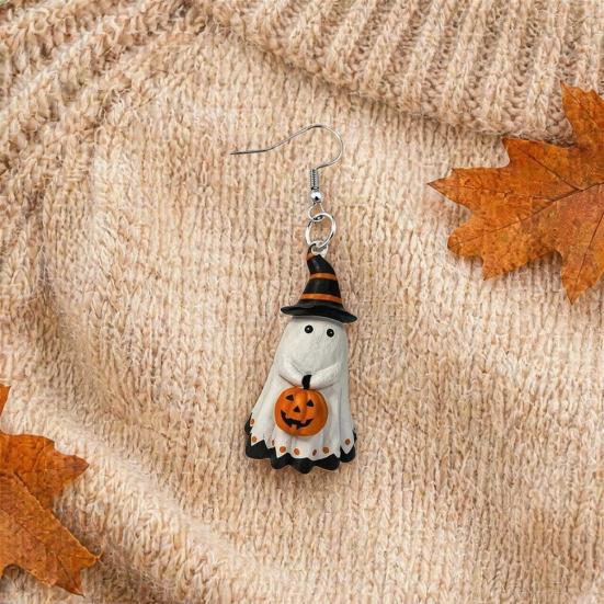 Ghost Pumpkin Earrings Cute Earrings, with Wizard Hat Decor, Antioxidant Metal Halloween Drop Lightweight Acrylic Pendant
