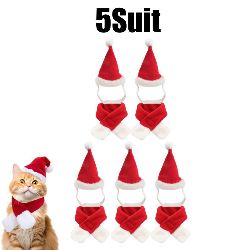 Christmas Pet Costume Set Adjustable Santa Hat Scarf for Small Dogs Cats Puppy Party Photo Props