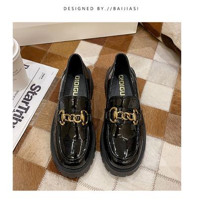 Leren schoenen in Britse stijl Dames lente en herfst Nieuwe Japanse Jk Platform Slip-on Franse Loafers Chunky Heel Pumps