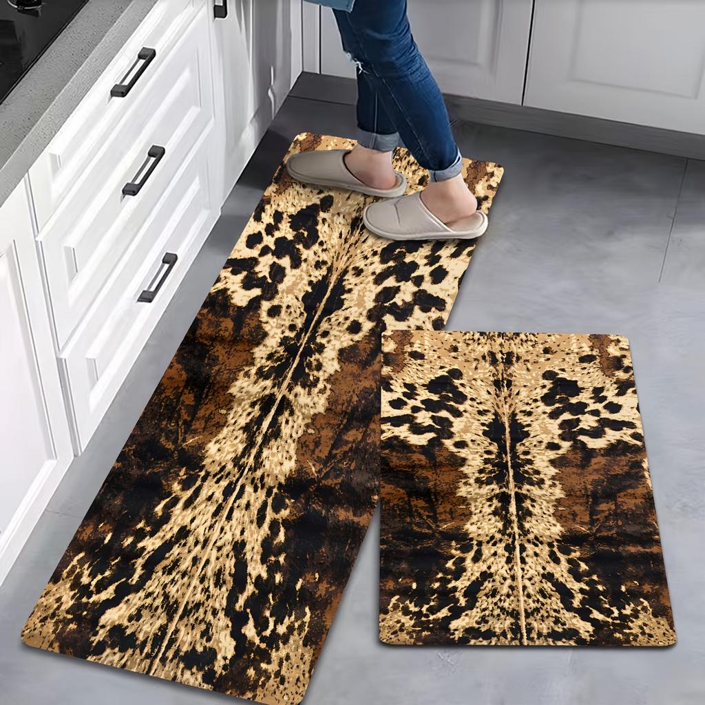 1PC Cowhide Pattern Kitchen Rug Non-Slip Door Mats Pop design Bathroom Rug Bath Mat Carpet for Home Sink Laundry Decor