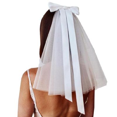 60cm Marriage Bridal Layered Veil Girls Tulle with Ribbon Bowknot Wedding Tiaras