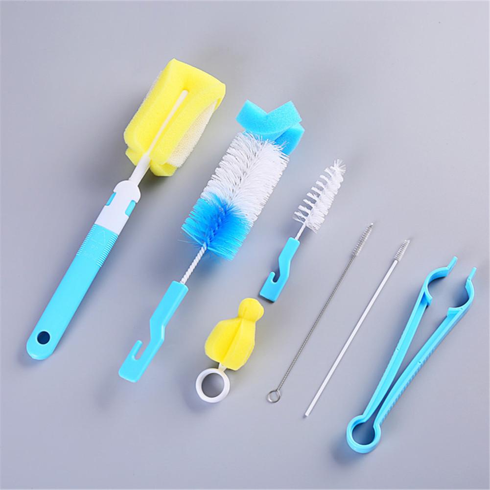 

7PCS Set Bottle Cleaning Kit Bottle Sponge Stainless Steel Suction Brush blue#0