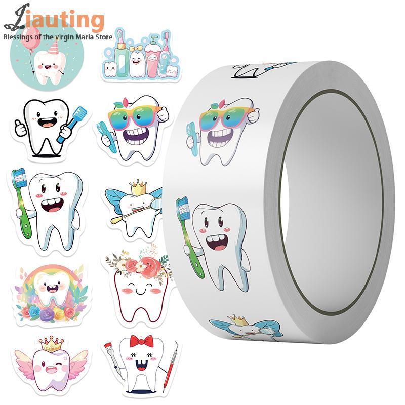 500 Sheets/roll Protect Teeth Cartoon Stickers For Kids Students Graffiti Laptop Stationery Cute Sticker Dental Clinic Gifts