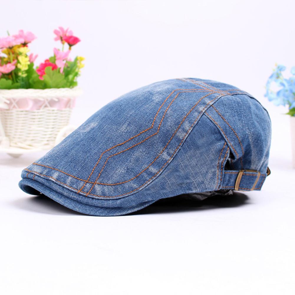 Women Hat Vintage Simple Denim Cap Fashion Embroidered Beret Outdoor Visor Forward Hat