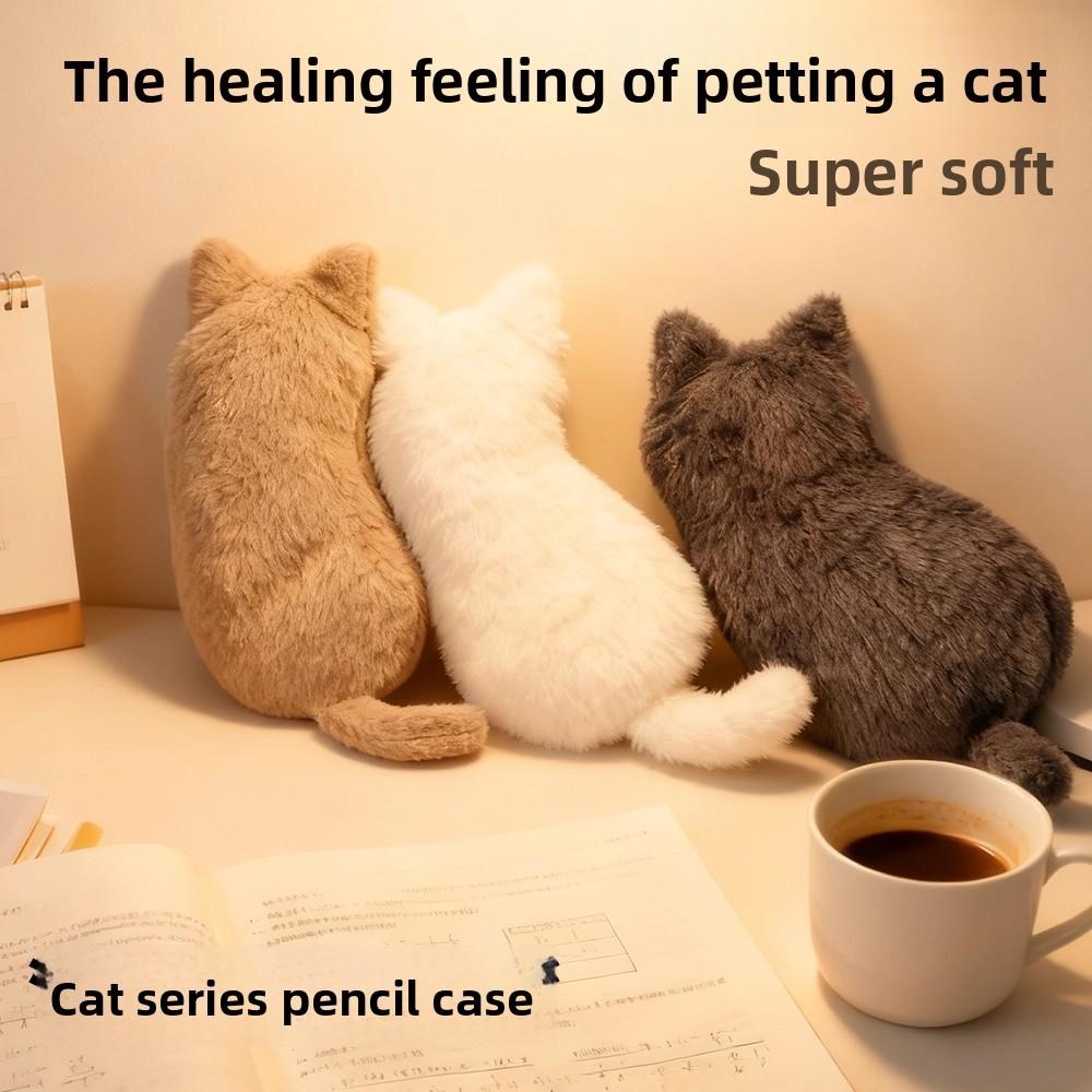 Plush Cat Shadow Pencil Case With Large Capacity For Students And School Supplies