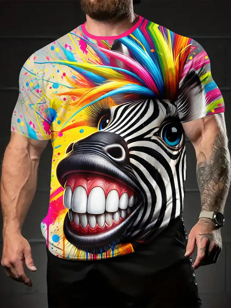 Fashionable and Fun Animal Cat Pattern Men's 3D Printed T-shirt with Oversized Short Sleeved Round Neck Casual Men's and Women's Clothing