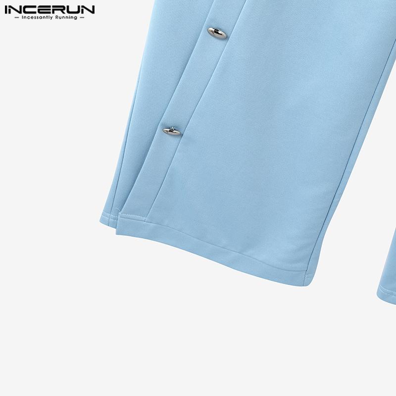 INCERUN Pantaloni lungi de primăvară cu talie înaltă pentru bărbați, casual, cu crăpături, nasturi și șnur