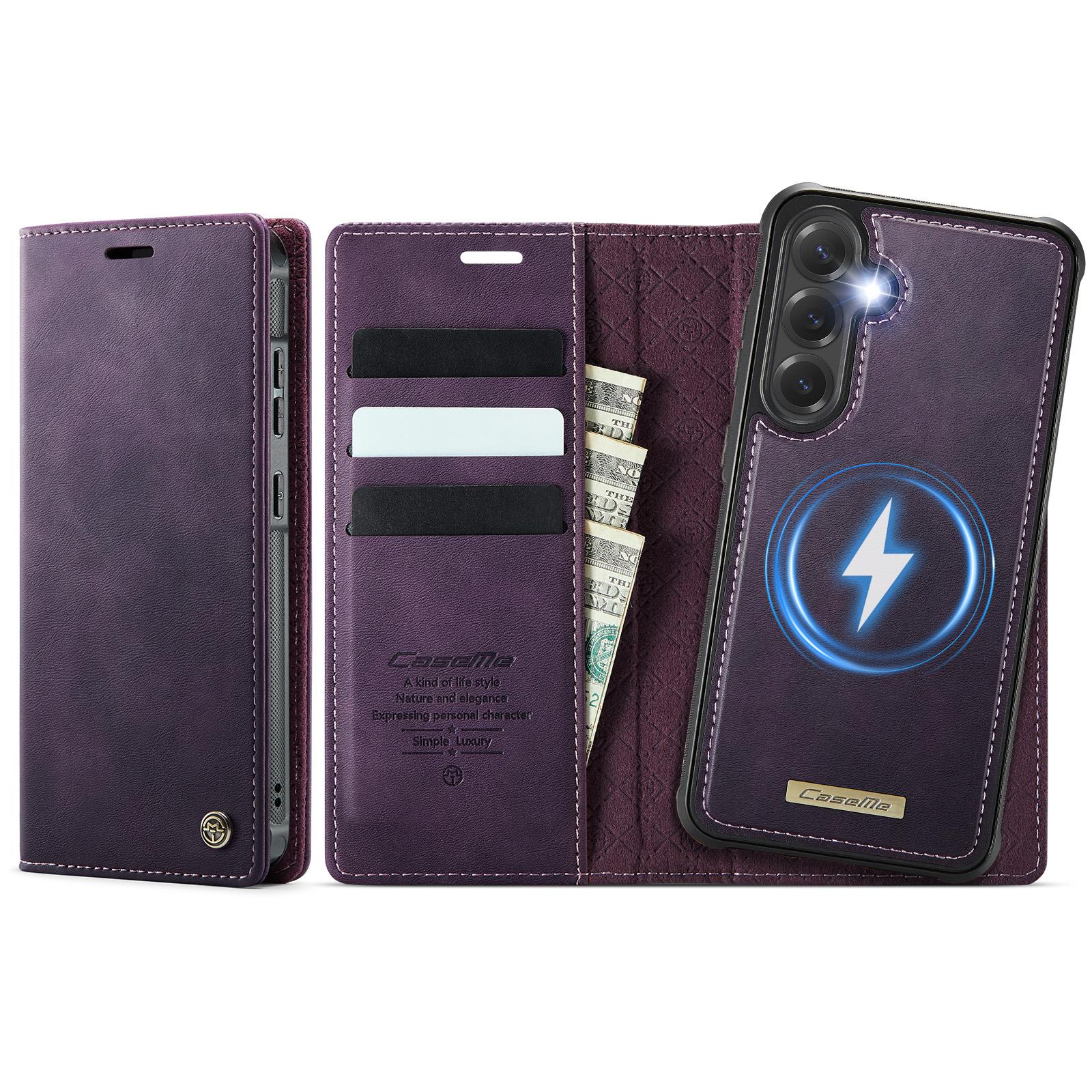 

For Samsung Galaxy S24 FE Case CASEME C49 Compatible with MagSafe RFID Blocking Detachable Wallet Leather Phone Cover Purple