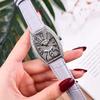 Voll Diamant Digitales Zifferblatt Mode Damen Armbanduhr Weinfass Lederarmband Studenten Trend Uhr