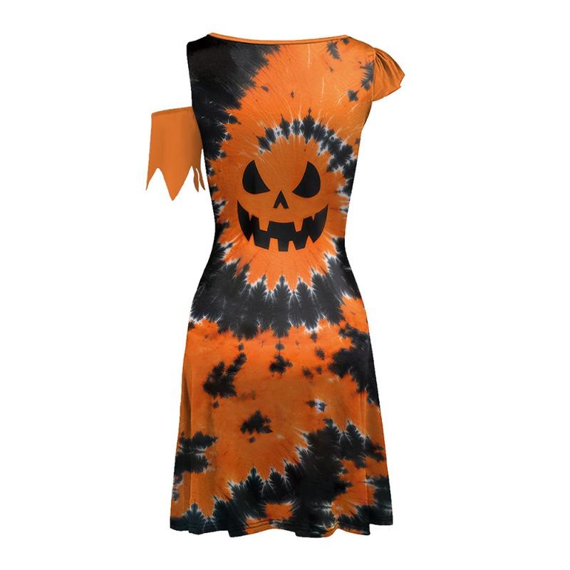 Halloween Horror Women's Dress Irregular Digital Print Pumpkin Halloween Dress Women