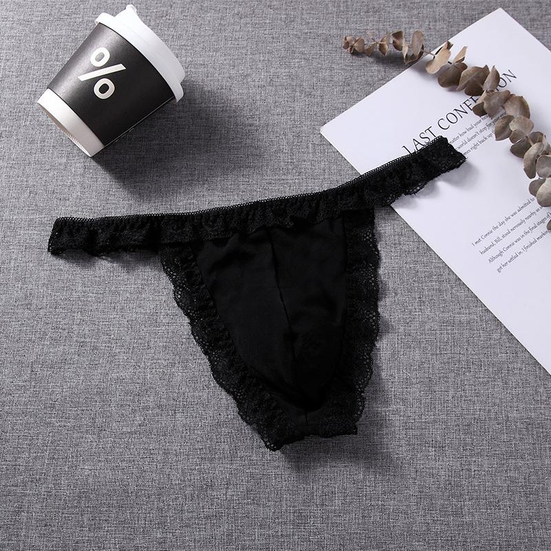 Sissy Pouch Lingerie Panties Sexy Mesh Lace Trim Dummy Sex Thong Low Waist Hip Lift Bikini Briefs Gay Male Night Sleepwear