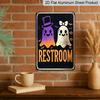 2D Flat, Halloween Restroom Sign - Cute Ghosts with Top Hat & Bow - Rustic Aluminum Bathroom Decor - 8x12 Inches - for Haunted House, Party, Home