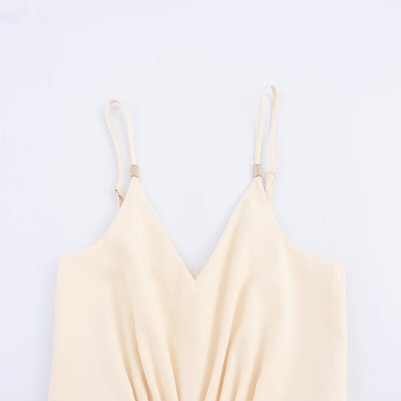 Fashion Style 2024 New Fall Women's Clothing V-neck Brace Ruched Decorative Thin Strap Jumpsuit Pants 0387068