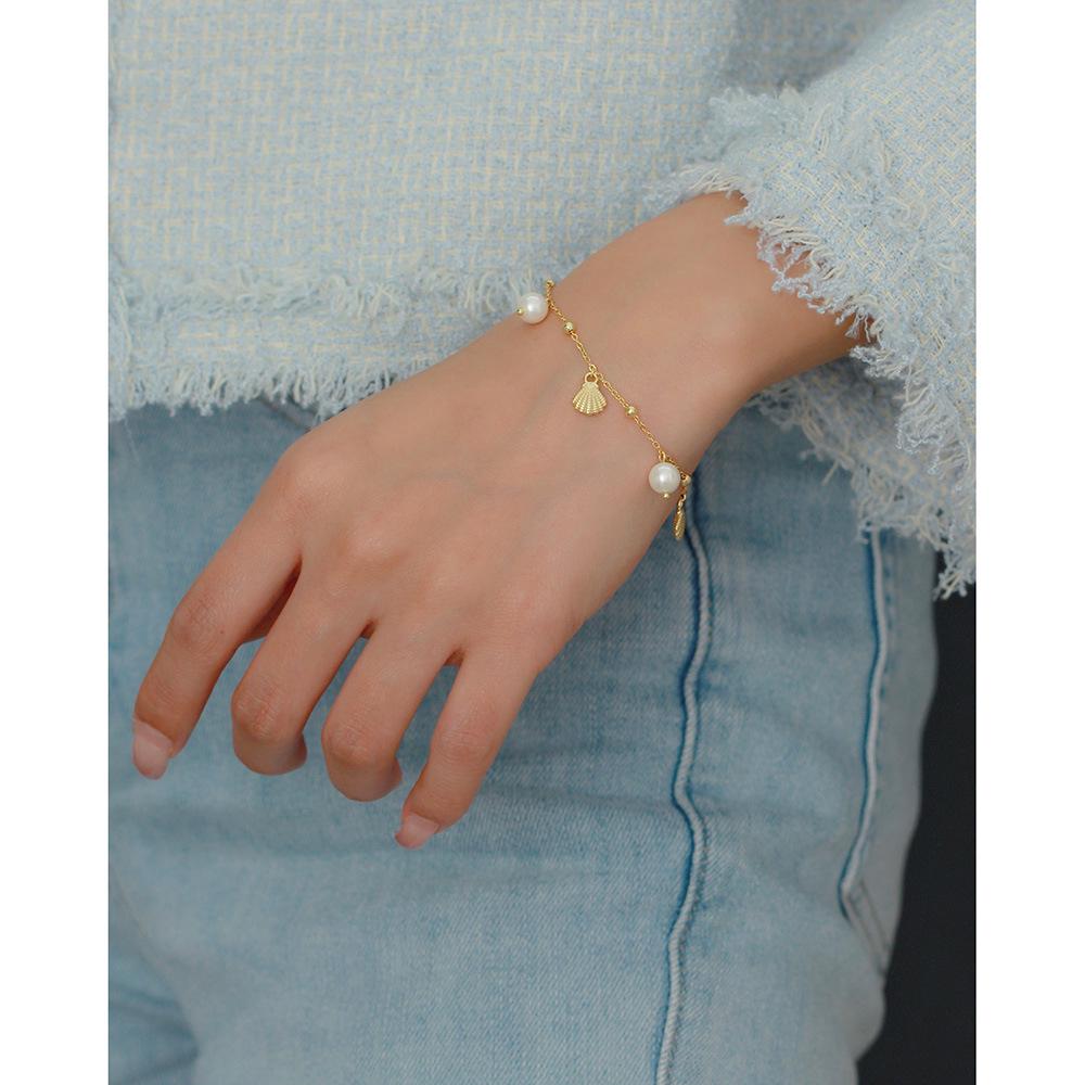 S925 Sterling Silver Pearl Shell Charm Bracelet - Fresh Summer Girl's Jewelry