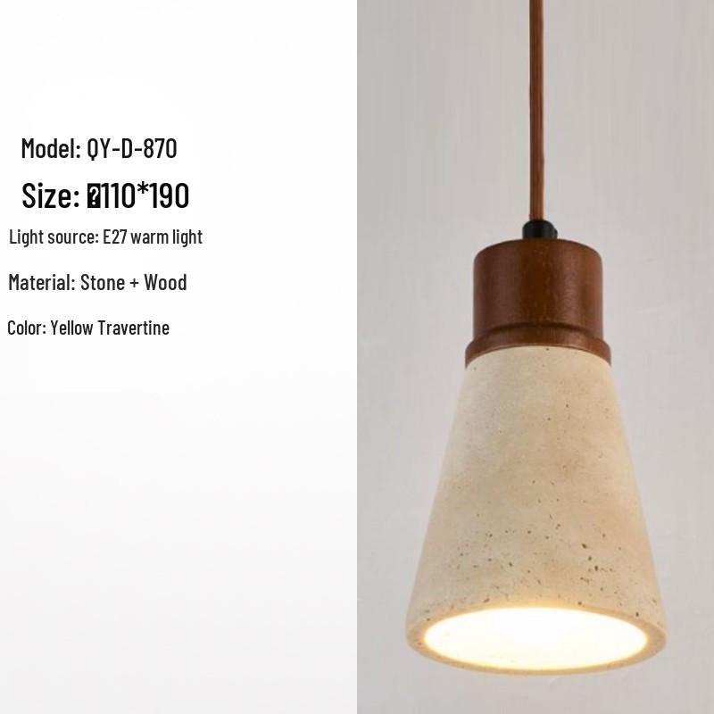 Japanese Wabi-Sabi Yellow Travertine Pendant Light, Retro Mid-Century Style for Bedroom, Homestay, or Restaurant.