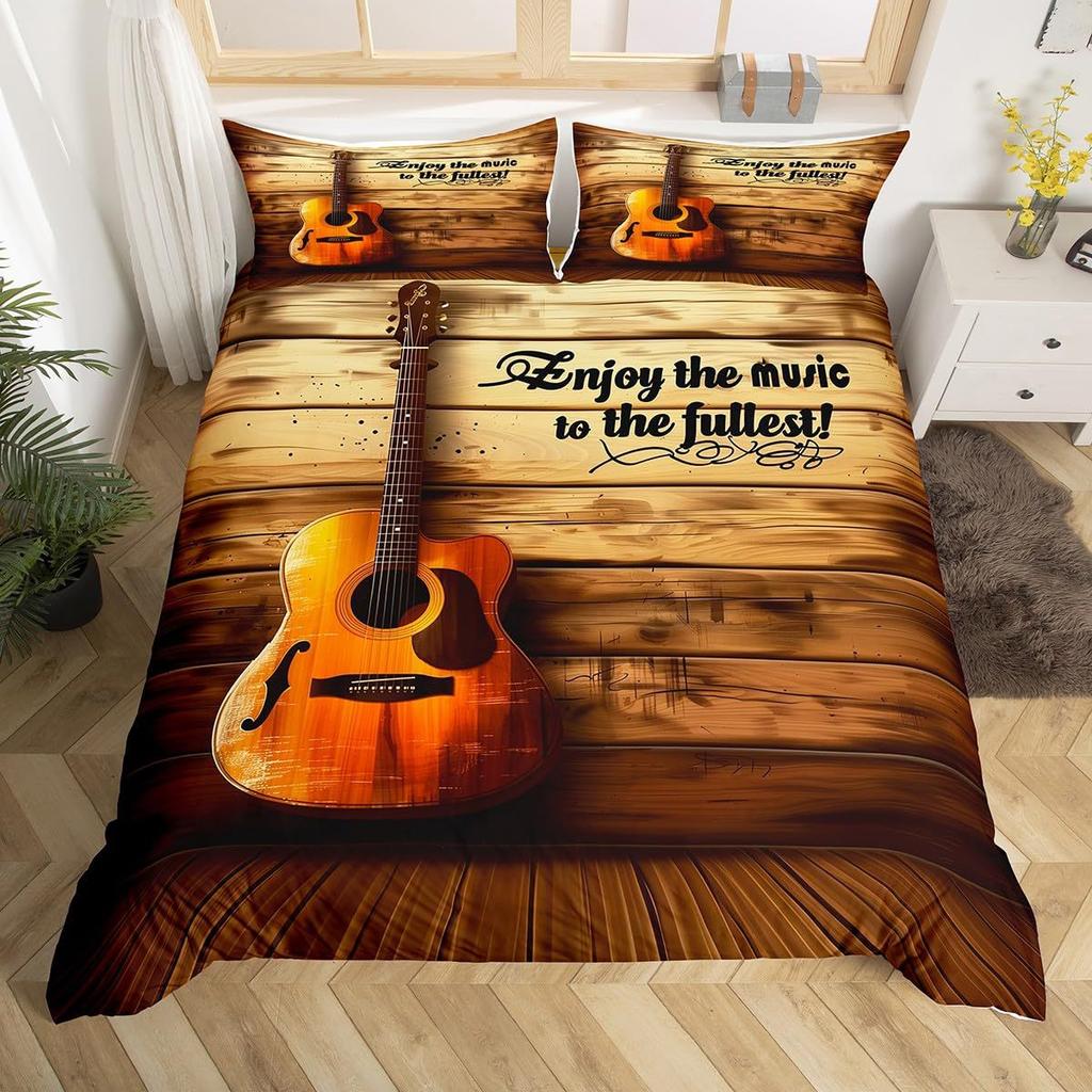 Music Guitar Duvet Cover Digital Printing Set Bedding Decorative Quilt Cover Pillowcase Three-Piece Set