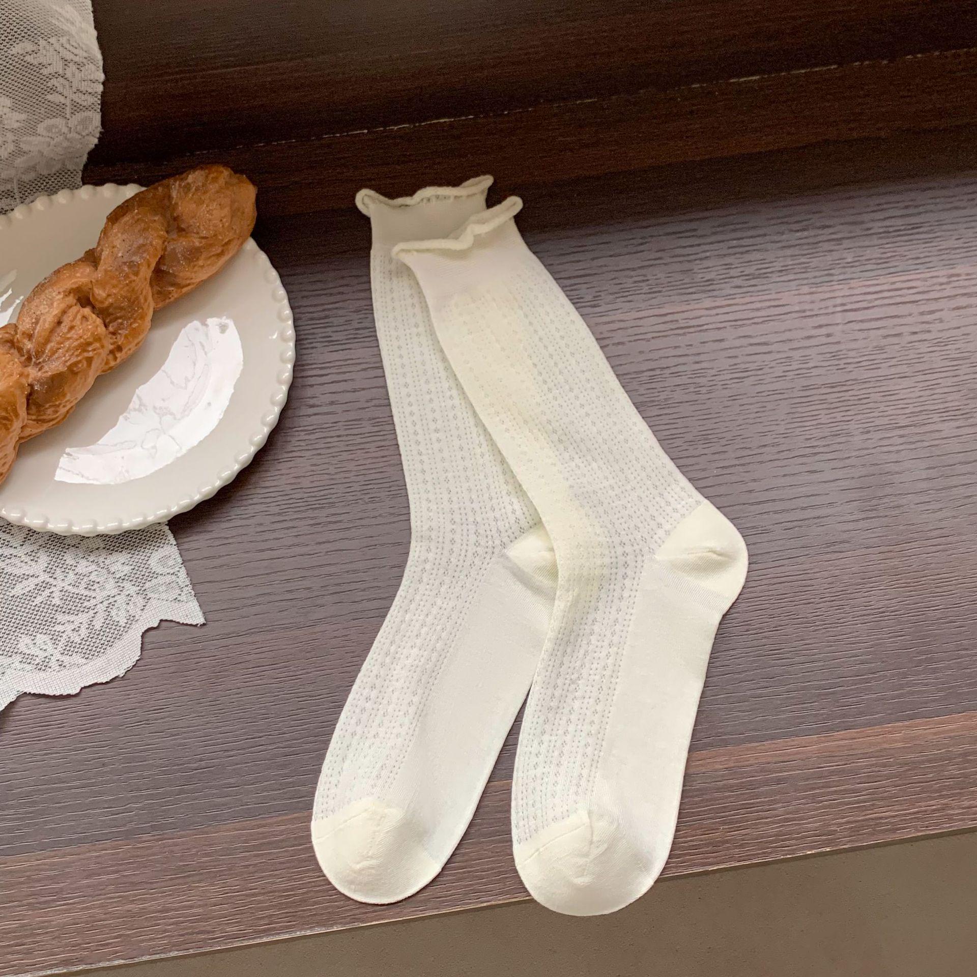 

Women s White Mid-Calf Lace Socks - Summer Style, Ice Silk, Casual Cotton Blend One Size