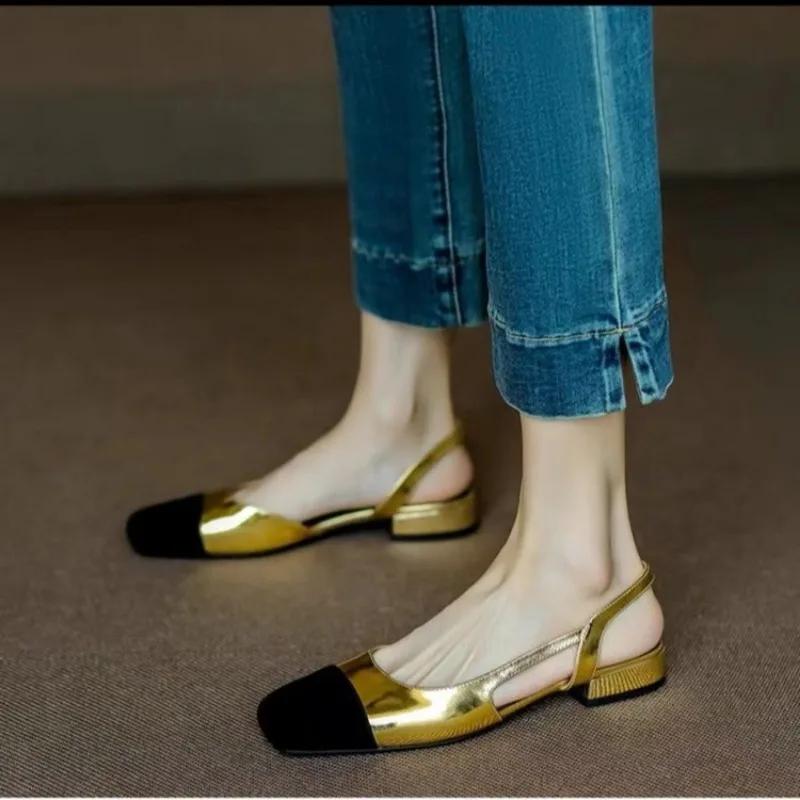 Leshion Of Chanmeb Women Sheepskin Slingback Sandals Luxury Brand Designer Mix-color Flat Shoe Ladies Casual Comfort Flats