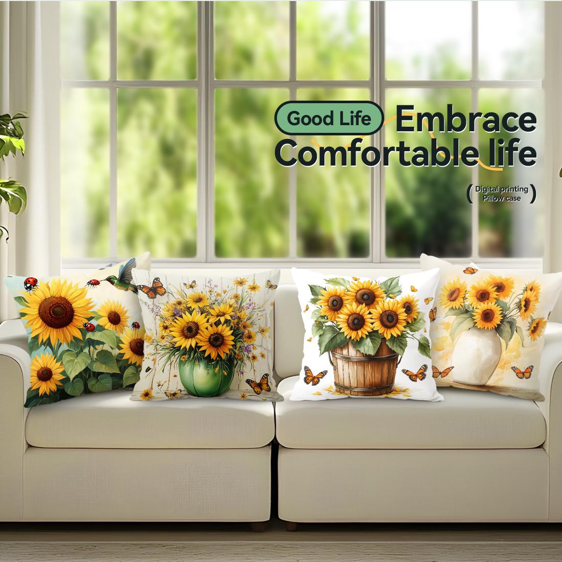 Monika Chen Unisex Sunflower Cushions Pillowcase Polyester Cushion Cover Throw Pillow Pillowcover Home Car Sofa Decor