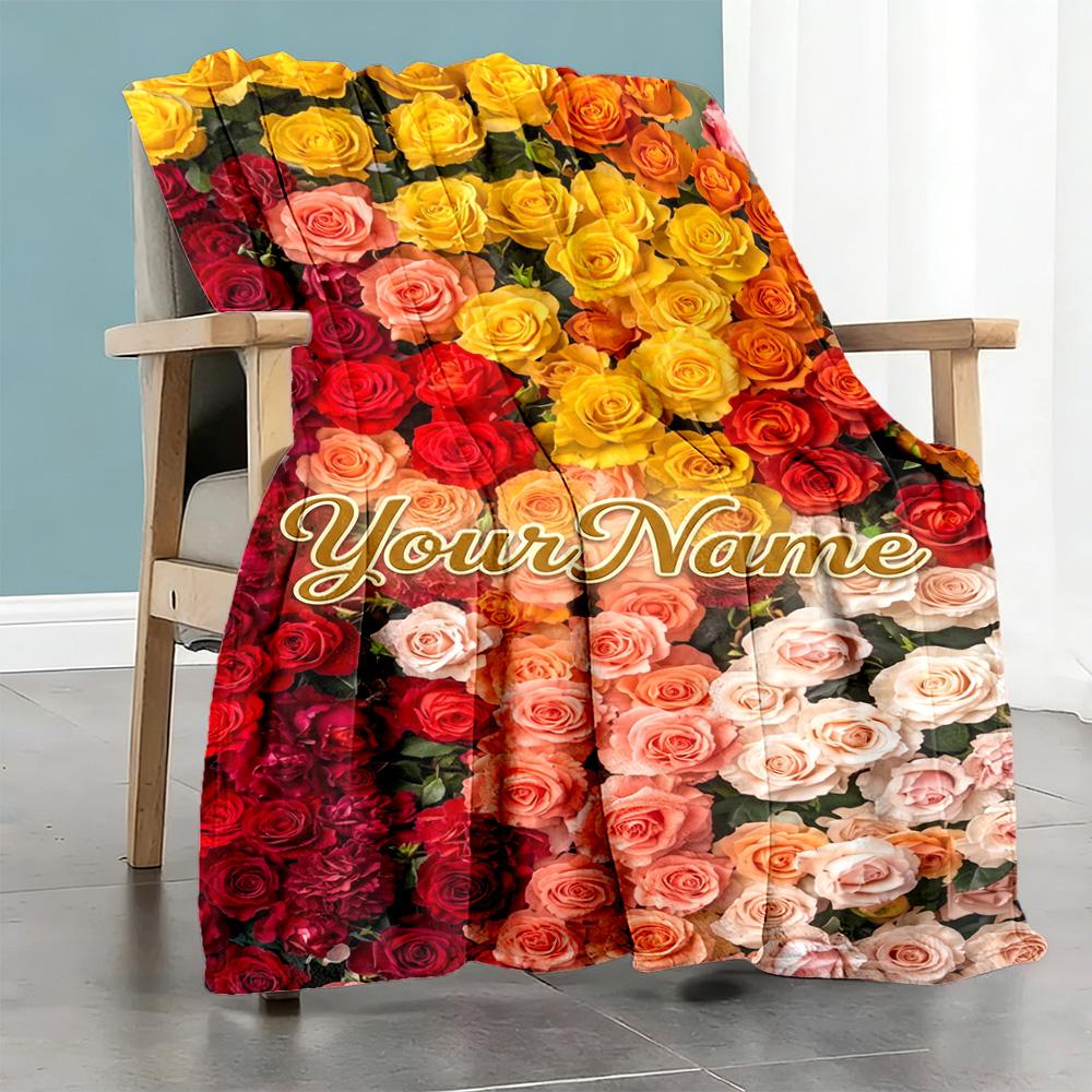 Rose Customize Your Name Blanket Cozy Customizable Blanket Warmthful Decor Throw For Livingroom Picnics Nap Home Decor for All Occasions
