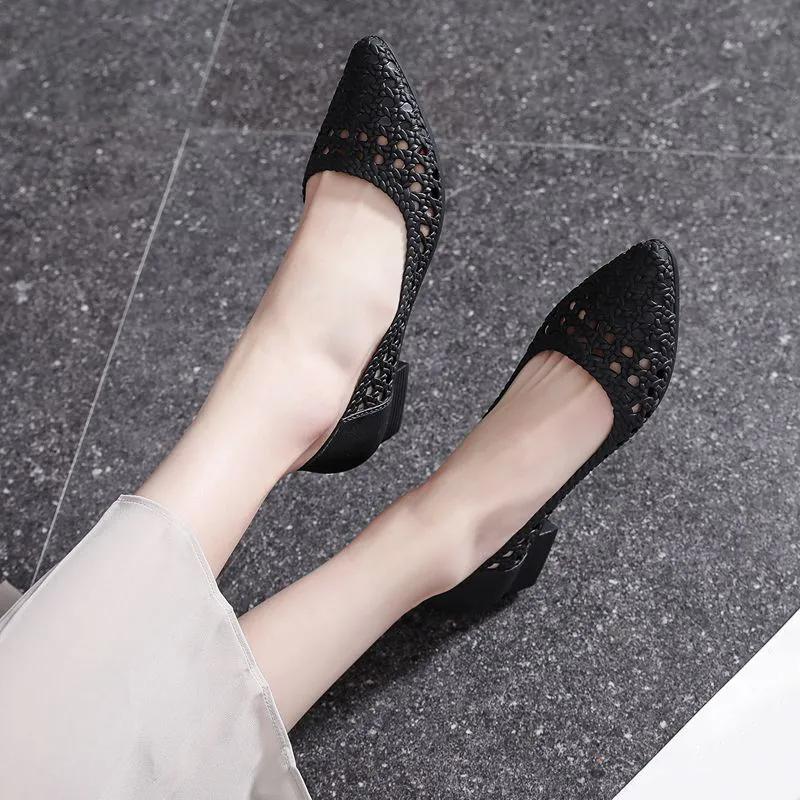 WTEMPO Pointed Toe Spring Summer Large Size Solid Color Single Shoes Women's Low Thick Heel Anti Slip Casual Work Shoes
