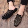 New Men's Charm Rhinestone Half Slippers Black Gold Shoes Male Casual Mules Moccasins Breathable Loafers Zapatos Hombre