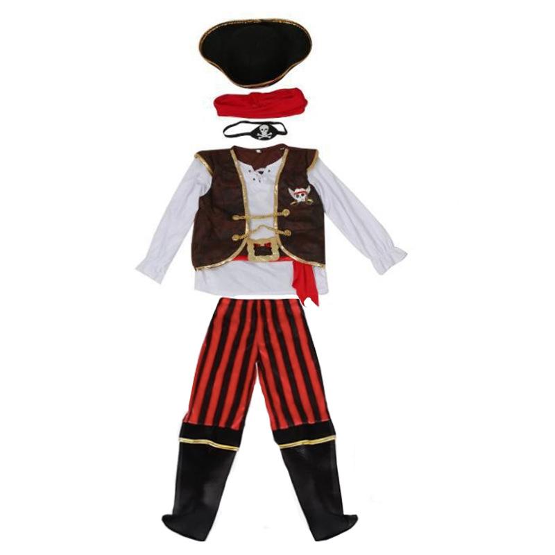 Boys Caribbean Pirate Costume Pirate Suit Kids Halloween Party Stage Wear