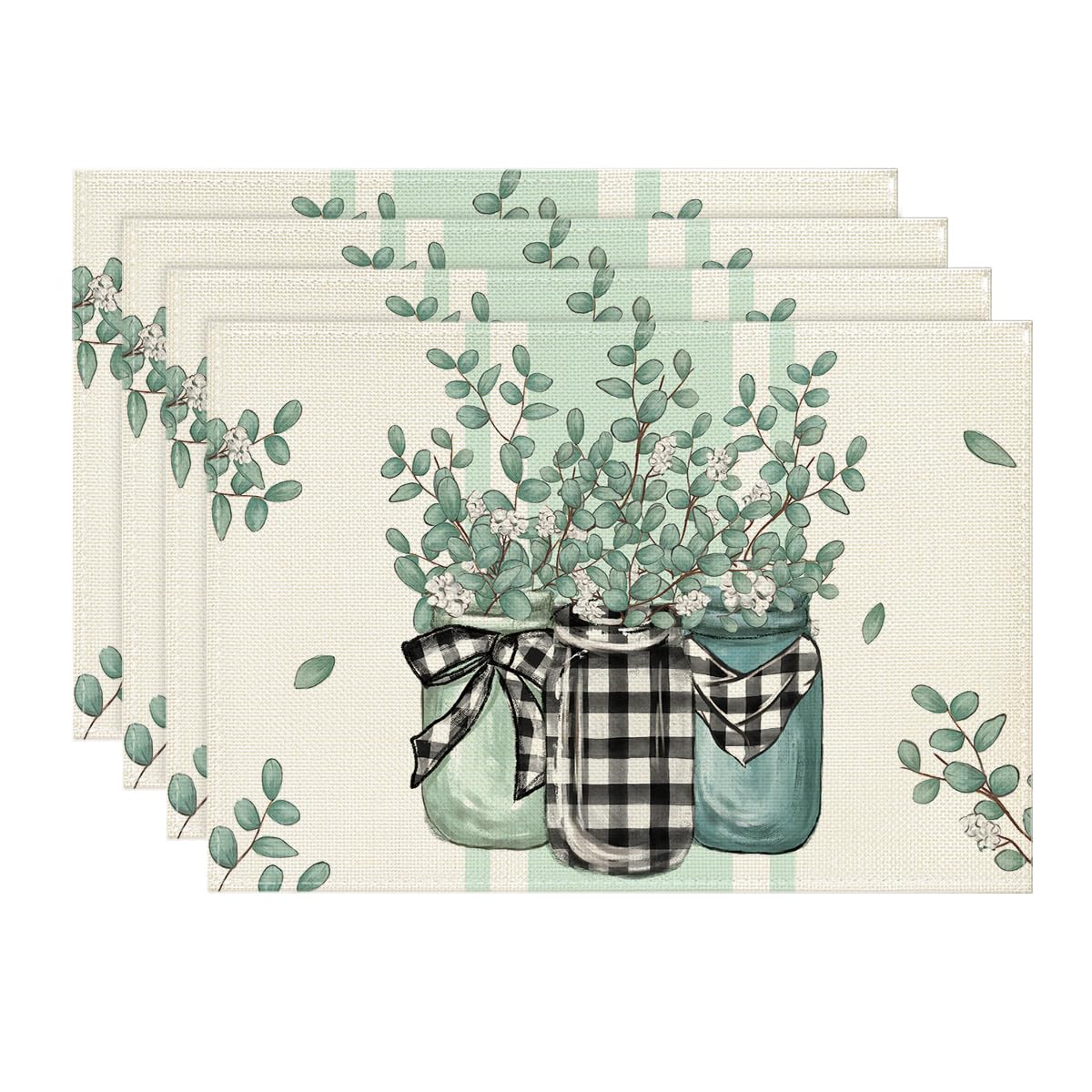

Eucalyptus Buffalo Plaid Spring Placemats Set of 4, 12x18 Inch Vase Seasonal Table Mats for Party Kitchen Dining Decoration 12 x 18 , Rectangular 4 Pcs