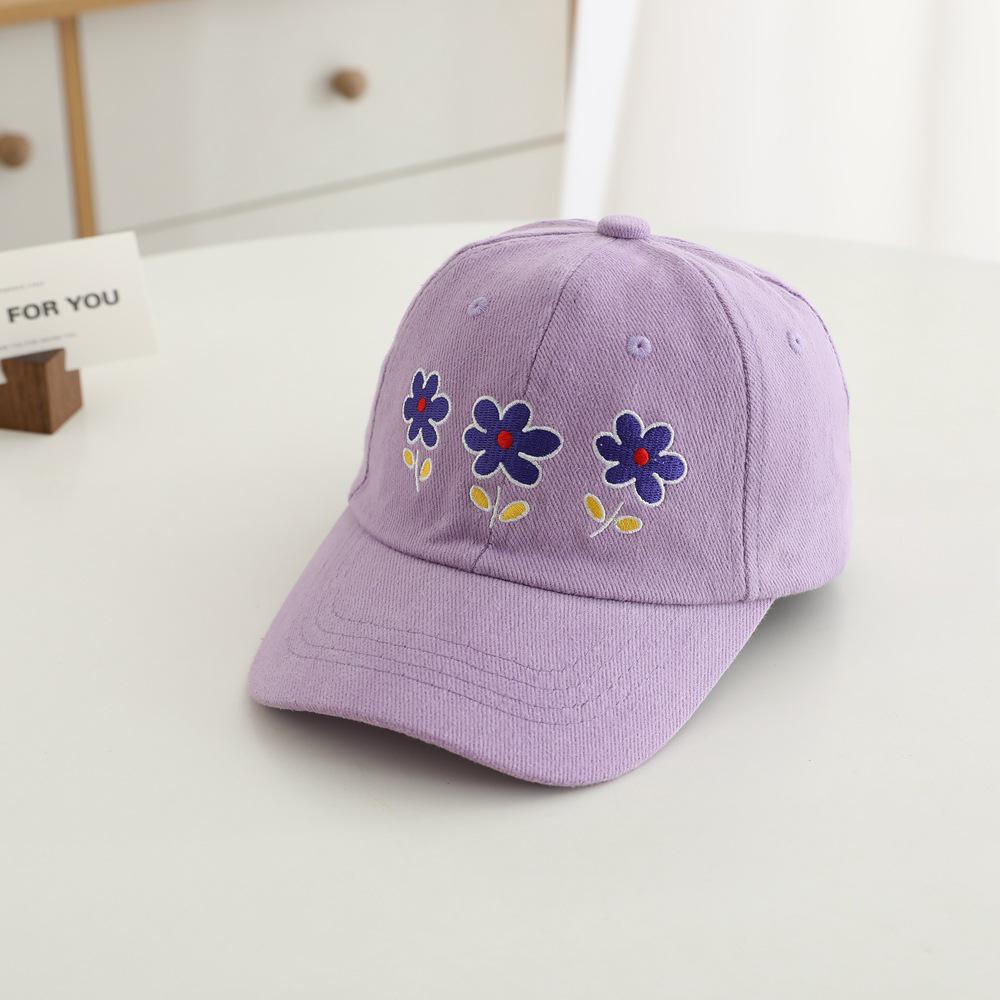 Embroidered Floral Children's Duckbill Cap - Korean Style, Versatile Girl's Sun Hat, Solid Color Baseball Cap for Spring & Autumn