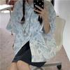Summer Women Streetwear Printing Design Casual Top Loose Chain Single Breasted Oversized Blouses Shirt
