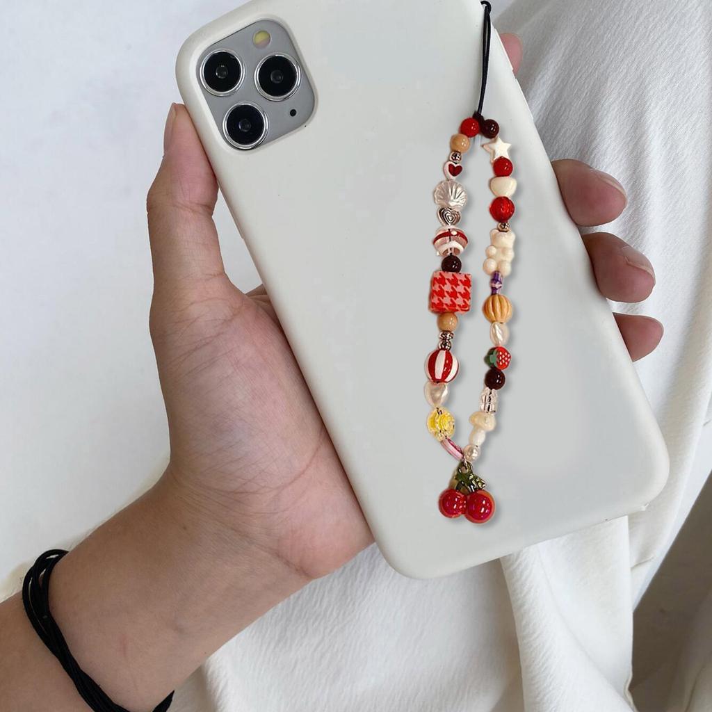 Heart Charm Keyring with Cherry Bear Cherry Bear Beaded Phone Keyring Keychain Pendant Hangings Decoration for Purse