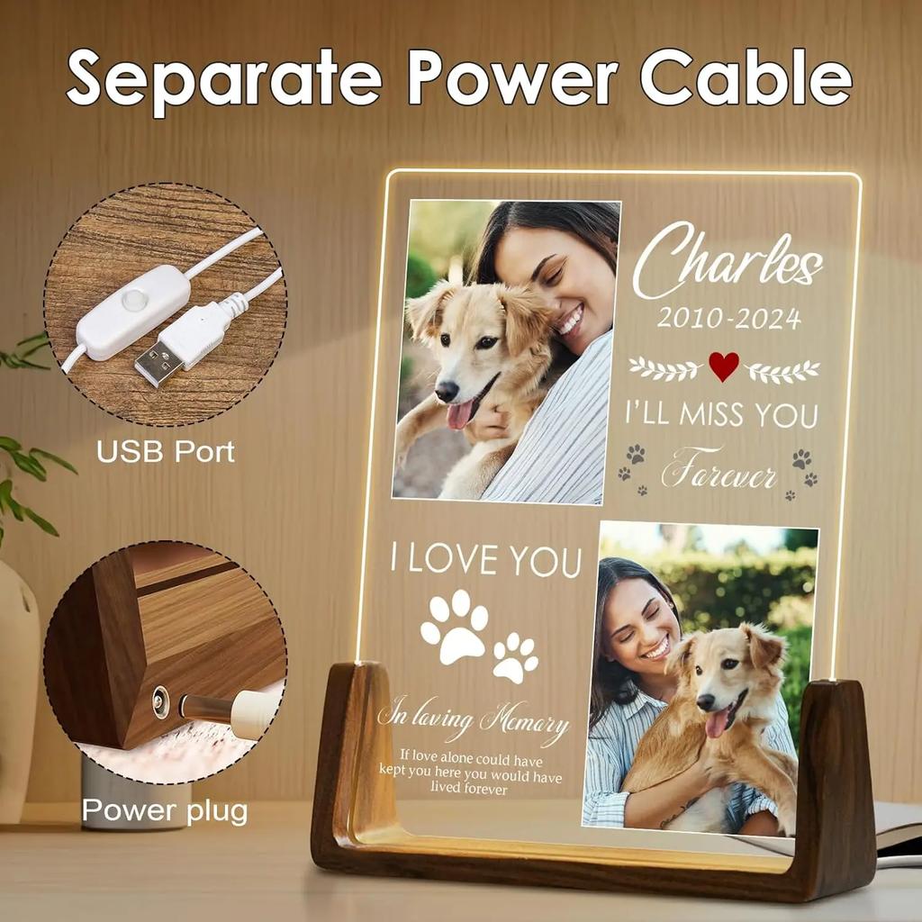 Custom Photo Name Pet Memorial Acrylic Night Light Sympathy Gift For Loss Of Dog Cat Meaningful Remembrance Decoration