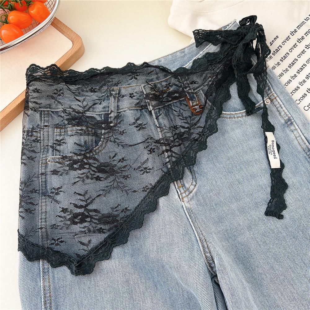 Chic Korean Lace Patchwork Mini Skirt with Bandana Waist Tie