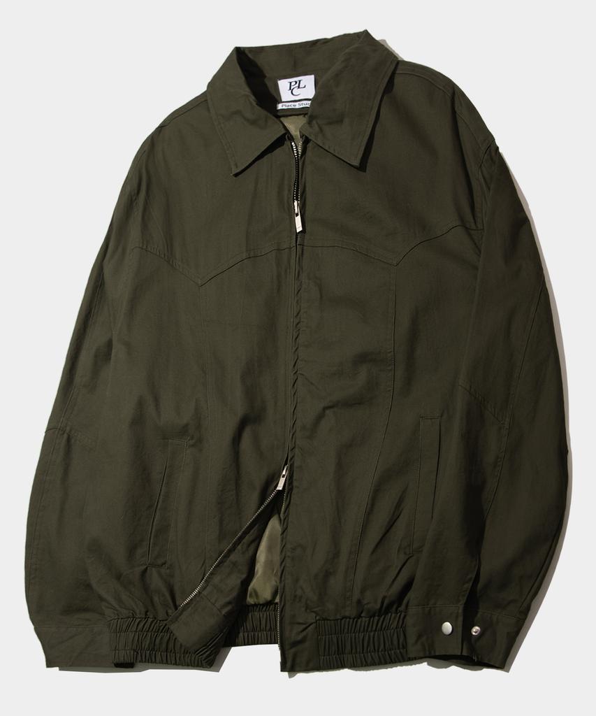 Placestudioman Vintage Washed Cut-Out Collared Neck Cotton Zip-Up Bomber Jumper_3 Colors