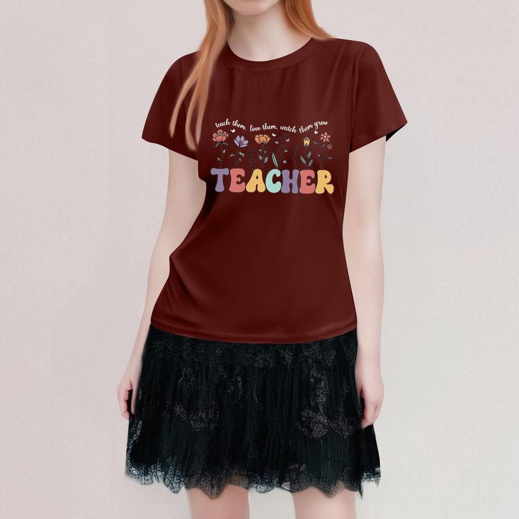 Dámské tričko s kulatým výstřihem pro volný čas s potiskem a krátkým rukávem