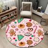 Round Floor Rug Christmas Holiday Gingerbread Man Candy Cane Cookie Treat Pattern Bedroom Decor