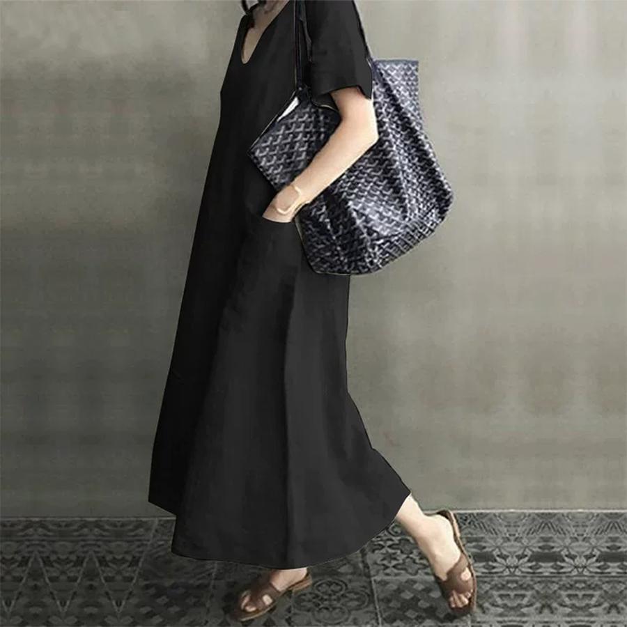 Creative Style Summer Bohemian Chinese Style Retro Women's Cotton Linen V-Neck Loose A-Line Dress