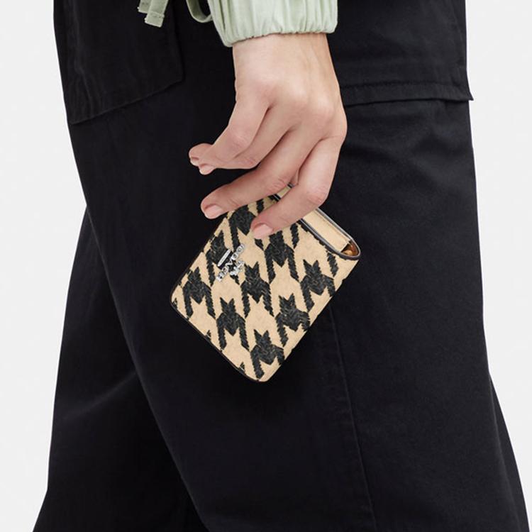 New COACH Canvas With Leather Square Bag Wallet Mini Women's Milk Tea & Black CJ679-SVVRW
