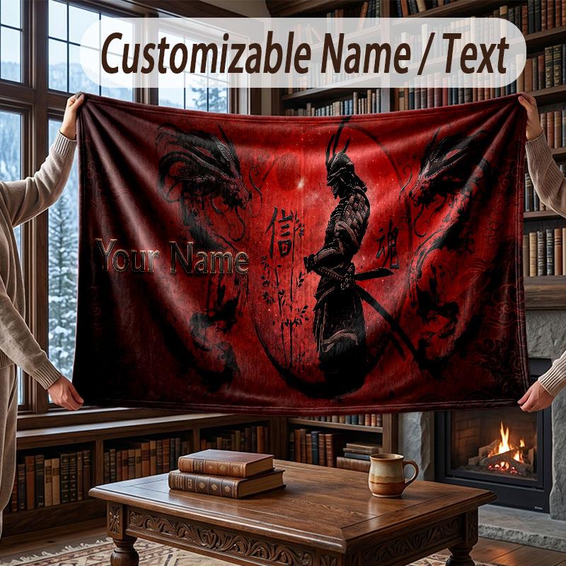 Dragon Theme Throw Blanket Custom Name Text Personalized Blanket Soft Cozy Blanket for Home Sofa Bed