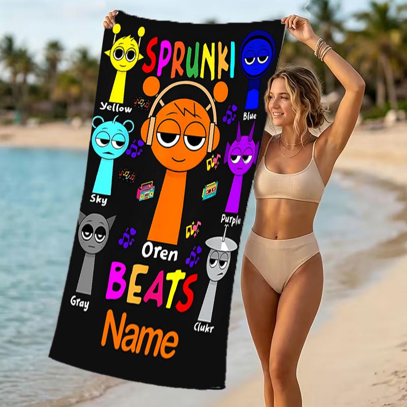 Customizable personalized beach towels Game Sprunki themed designs.Suitable for the beach, yoga, sports;ideal as beach accessories