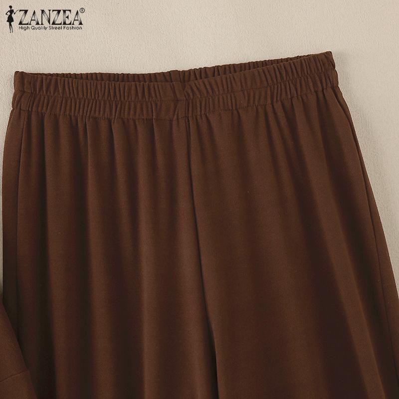 ZANZEA Women Long Sleeve Blouse and Pants Casual Two Piece Suit Sets