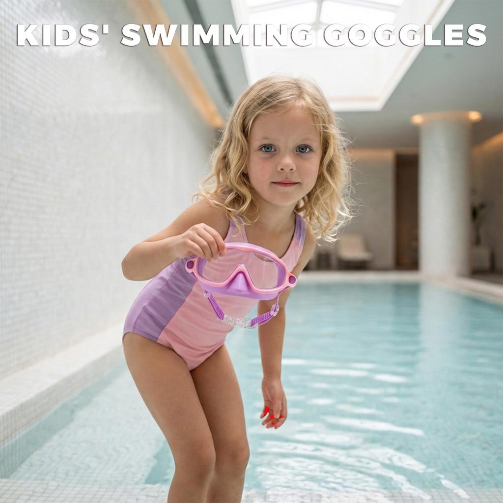 Kids Swimming Goggles Waterproof Anti-Fog Wide Vision Large Frame Diving Mask Adjustable Strap Suitable for Boys and Girls Swimming Beach Use