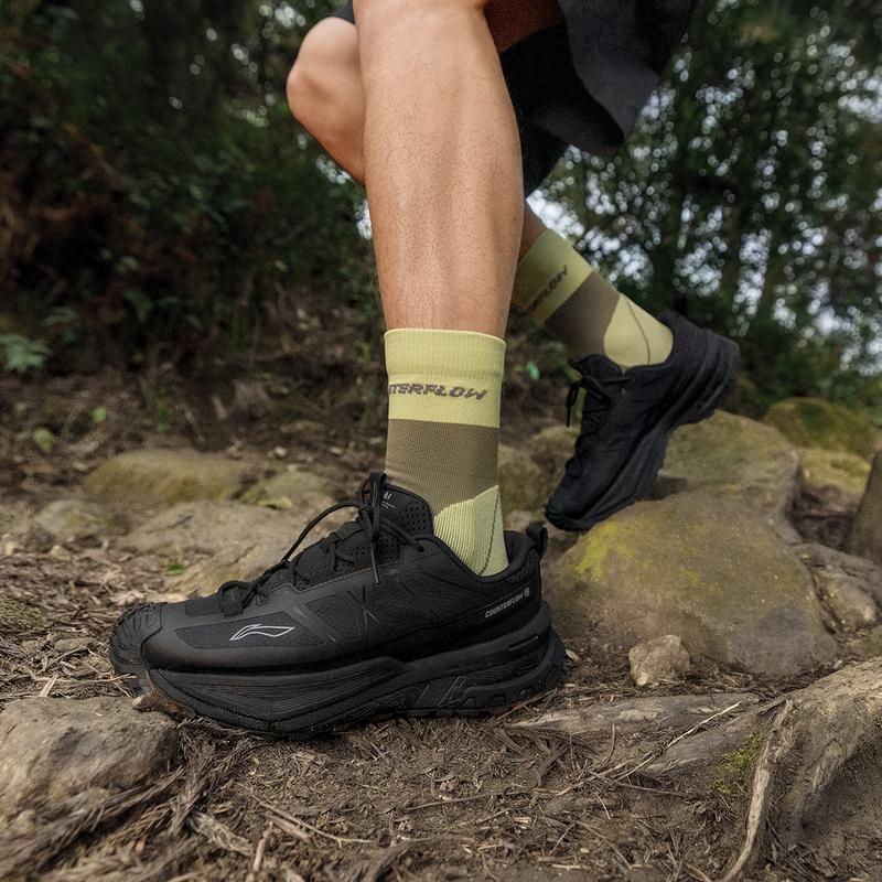 Li Ning CF Su Xing Chuan SE Shock Absorption Rebound Wear-Resistant Waterproof Low-Top Outdoor Hiking Shoes Unisex Hiking Shoes Black AHTV015-1