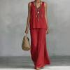 Women's Bohemian Wide Leg Pants and V Neck Cami Top Set - Flowy Summer Outfit