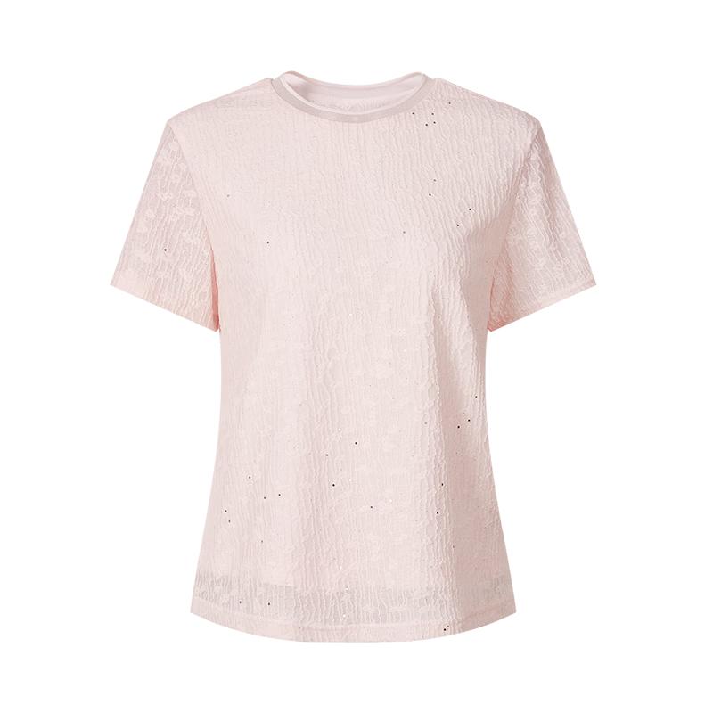 Women's Sequin Textured Round Neck Pullover T-Shirt