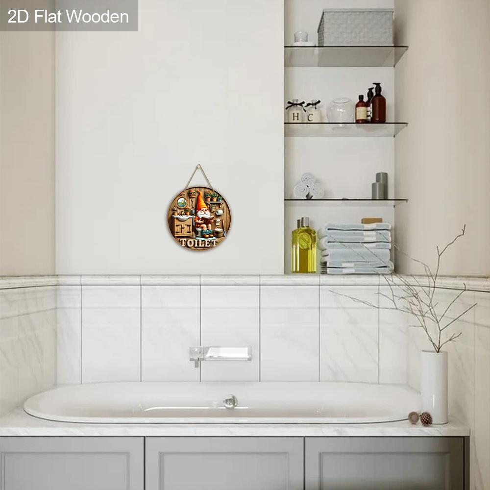 Rustic Wooden Toilet Sign with Charming Gnome Pattern - Decorative Plaque for Bathroom - Ideal Toilet Hanging Ornament